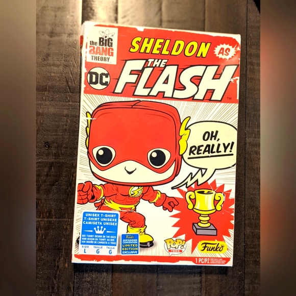 NWT Funko Pop Sheldon The Flash Grey Shirt Size Large - Picture 2 of 3